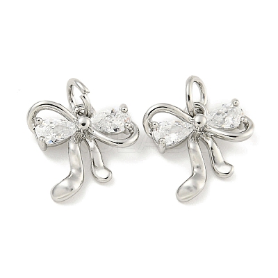 Brass with Clear Cubic Zirconia Charms with Jump Rings KK-Q820-09P-1