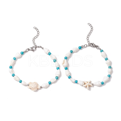 2Pcs 2 Styles Shell Beaded Bracelets BJEW-TA00586-02-1