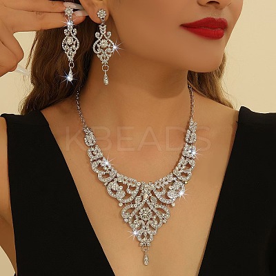 Zinc Alloy Rhinestone Dangle Earrings & Bib Necklaces Sets for Women FS-WGB2FE8-02-1