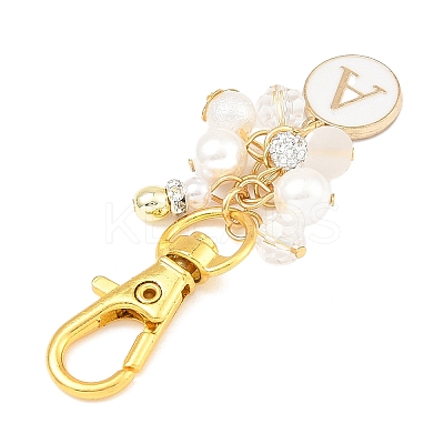 Flat Round with Letter A`Z Alloy Enamel Pendant Decoration HJEW-JM02403-1