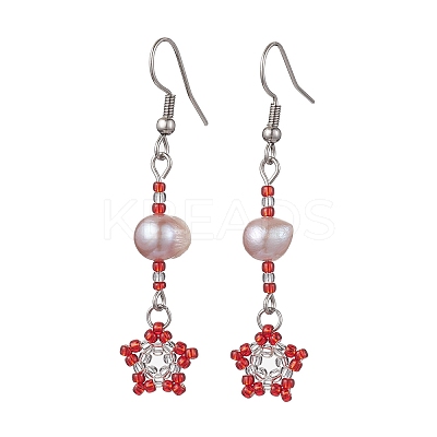 Natural Pearl Dangle Earrings EJEW-MZ00120-03-1
