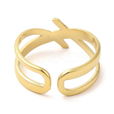 304 Stainless Steel Hollow Open Cuff Ring for Women RJEW-I098-18G-1