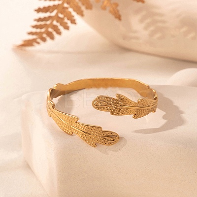 Leaf 304 Stainless Steel Cuff Bangles for Women BJEW-U032-09G-1