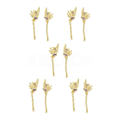 Purple Cubic Zirconia Butterfly Dangle Stud Earring EJEW-H092-09G-1