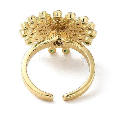 Rotatable Cubic Zirconia Flower Open Ring RJEW-Q776-05G-1