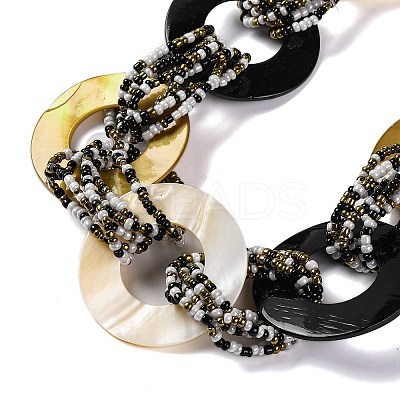 Spray Painted Disc Freshwater Shell & Acrylic Beaed Bib Necklaces NJEW-S427-02E-1