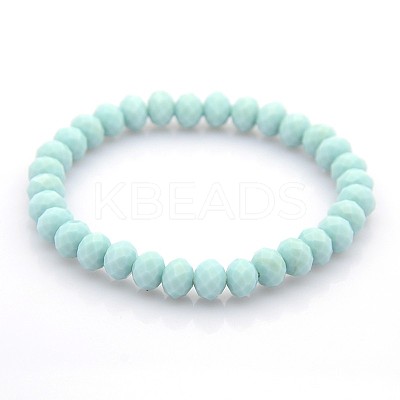 Faceted Opaque Solid Color Crystal Glass Rondelle Beads Stretch Bracelets BJEW-F072-M-1