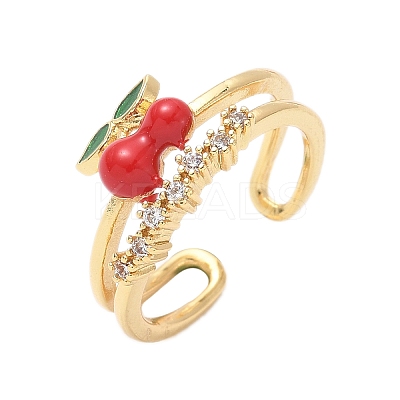 Brass Micro Pave Clear Cubic Zirconia Enamel Adjustable Cuff Rings for Women RJEW-G350-01F-G-1