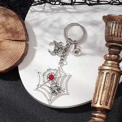 Tibetan Style Alloy Big Pendants with Iron Keychain Ring and Natural & Dyed Malaysia Jade Bead  Keychains KEYC-JKC01238-1