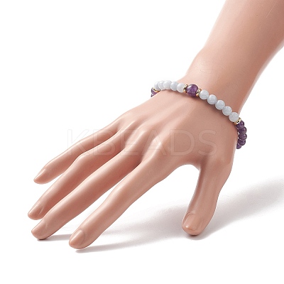 Natural Aquamarine & Mixed Gemstone Round Stretch Bracelet for Women BJEW-JB09270-1