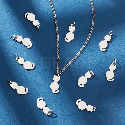 20Pcs 201 Stainless Steel Kitten Pendants STAS-UN0035-50-1