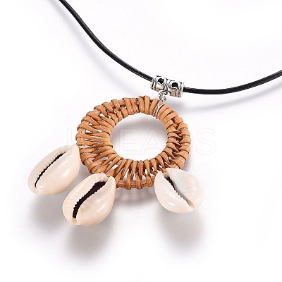 Cowrie Shell Pendant Necklaces NJEW-JN02312-01-1