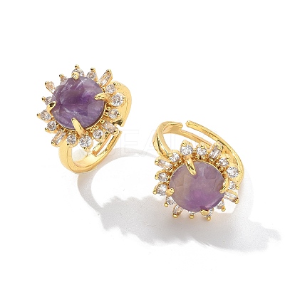 Sunflower Natural Amethyst Finger Rings RJEW-B113-03G-08-1