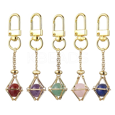 304 Stainless Steel Chain Pouch Natural Gemstone Pendant Decorations HJEW-JM01889-02-1
