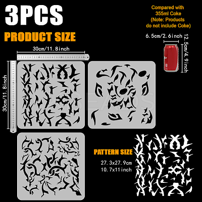 3Pcs 3 Styles PET Hollow Out Drawing Painting Stencils DIY-WH0394-0315-1