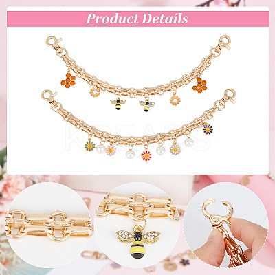 Daisy/Bee Alloy Enamel & ABS Plastic Imitation Pearl Pendant Decorative Purse Chains AJEW-AB00121-1