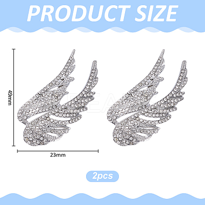 2Pcs Angel Wings Zinc Alloy Rhinestone Brooches for Backpack Clothes Wedding Party JEWB-WR0001-12P-1