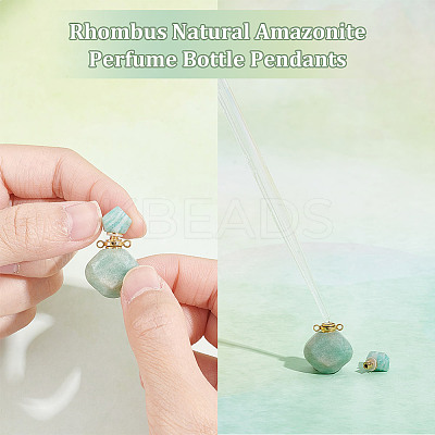 2Pcs 2 Colors  Rhombus Natural Amazonite Perfume Bottle Pendants G-UN0001-19B-1