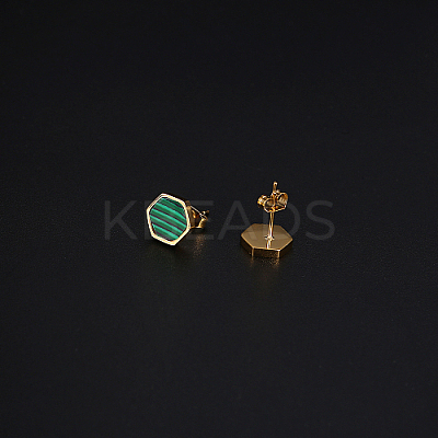 Synthetic Malachite Hexagon Stud Earrings HM7952-1-1