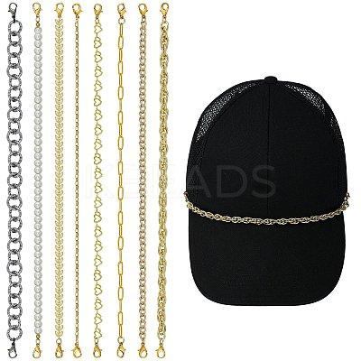 8Pcs 304 Stainless Steel & Brass & Aluminium  Baseball Cap Chain HJEW-SW00145-1