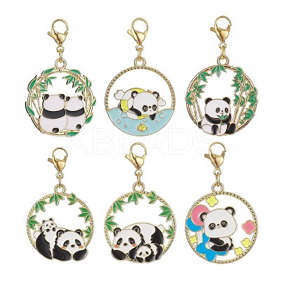 Round Ring with Panda Alloy Enamel Pendant Decorations HJEW-JM01042-1