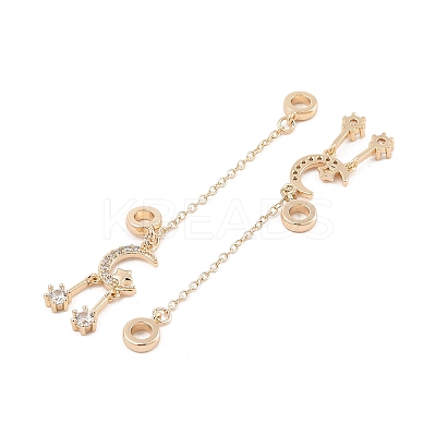 Rack Plating Moon & Star Brass Clear Cubic Zirconia European Safety Chains KK-F879-24G-1