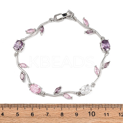 Brass Micro Pave Cubic Zirconia Link Bracelets for Women BJEW-H209-03P-1