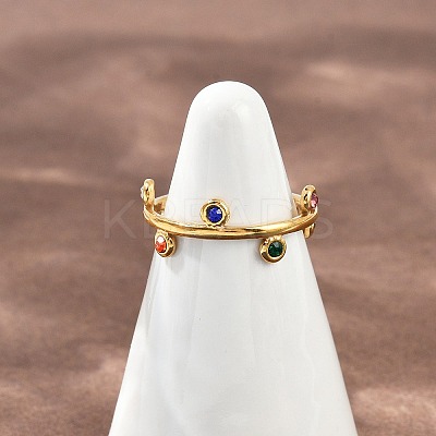 304 Stainless Steel Rhinetsone Open Cuff Rings for Women X-RJEW-K301-07G-01-1