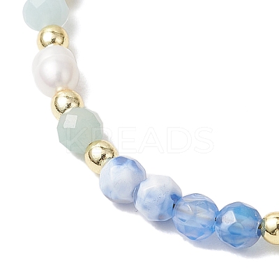 Natural Blue Agate Beaded Bracelets BJEW-JB11763-02-1