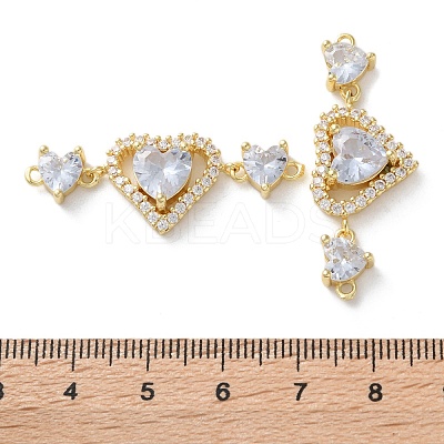 Rack Plating Brass Cubic Zirconia Triple Heart Connector Charm KK-C084-05G-03-1
