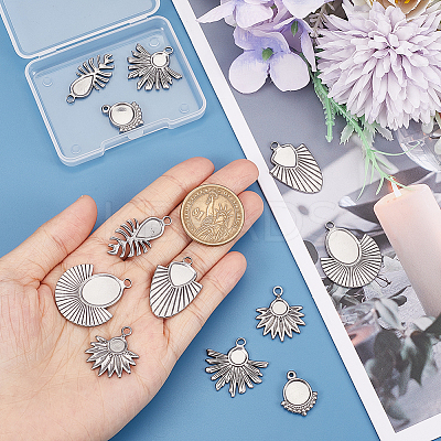 12Pcs 6 Styles 304 Stainless Steel Pendant Cabochon Settings STAS-UN0042-14-1