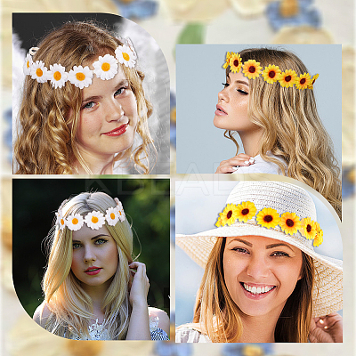 2Pcs 2 Colors Cloth Small Sunflowe Wreath Headband OHAR-CP0001-19-1