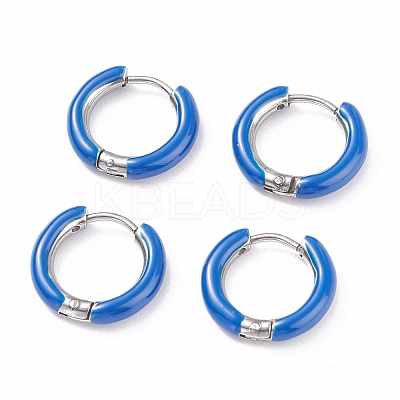 Two Tone 304 Stainless Steel Chunky Huggie Hoop Earrings with Enamel for Women EJEW-C043-11-P-1