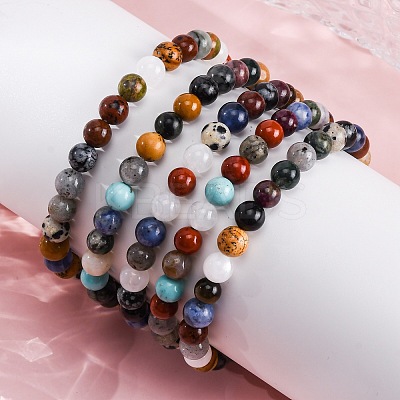 Natural & Synthetic Mixed Gemstone Beaded Stretch Bracelets for Women Men BJEW-F490-01A-1