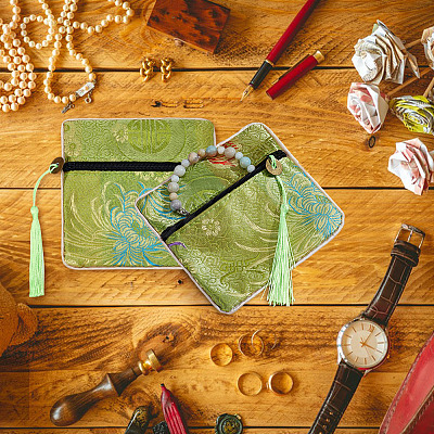 6Pcs Chinese Style Silk Cloth Embroidery Jewelry Packing Zipper Bags with Tassel ABAG-ME0001-05B-1