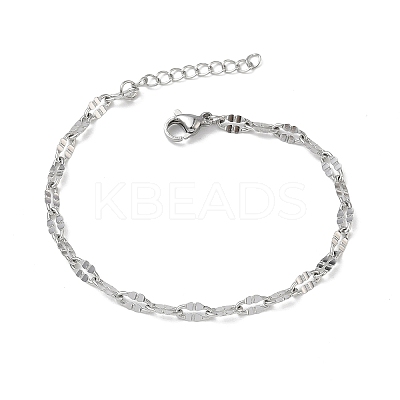 304 Stainless Steel Dapped Chains Bracelets for Women BJEW-D466-08A-P-1