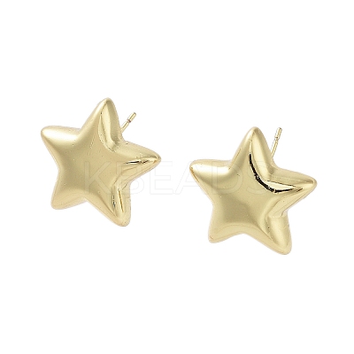 Star Brass Stud Earrings EJEW-M245-15G-1