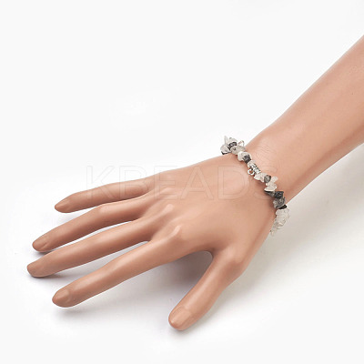 Natural Tourmalinated Quartz/Black Rutilated Quartz Beads Stretch Bracelets BJEW-JB03860-03-1