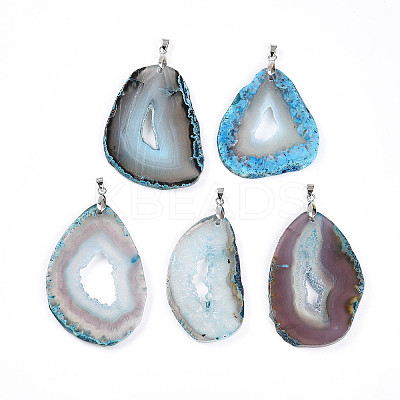 Dyed Natural Druzy Agate Slice Big Pendants G-N344-44-1
