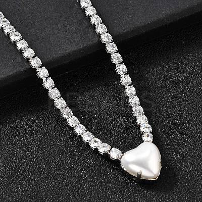 Brass Pave Clear Cubic Zirconia Tennis Necklaces NJEW-K287-02P-1