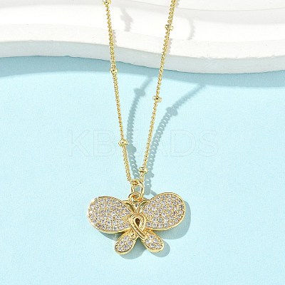 Brass Micro Pave Clear Cubic Zirconia Pendant Necklaces NJEW-D306-01G-A-1