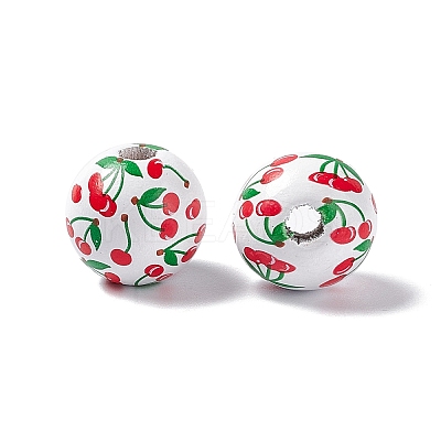 Fruit Printed Wood European Beads WOOD-G013-01C-1