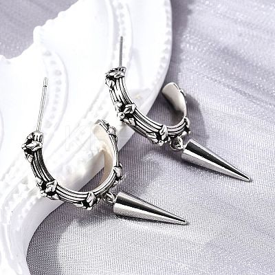 C-Shaped with Cone Brass Stud Earrings EJEW-S261-06G-1