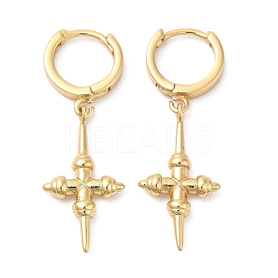 Rack Plating Brass Cross Hoop Earrings EJEW-D061-13G-1