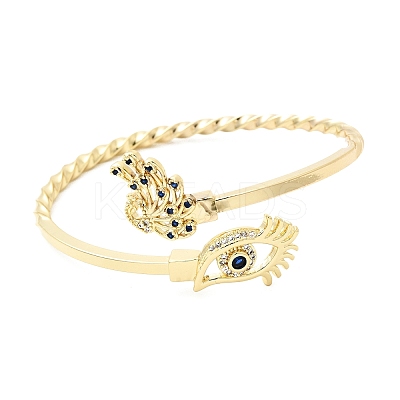 Eye Theme Brass Micro Pave Cubic Zirconia Cuff Bangles for Women BJEW-F526-01A-G-1