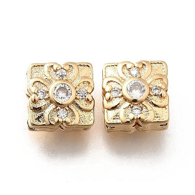 Brass Micro Pave Clear Cubic Zirconia Beads KK-M318-34G-01-1
