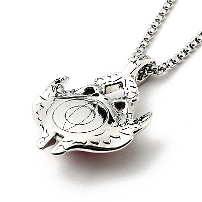 Alloy Bat with Plastic Dragon Eye Pendant Necklace LS-NJEW-B084-02B-1