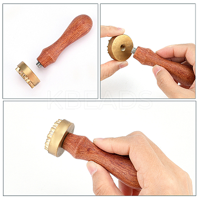 1Pc Pear Wood Handle with 1pc Brass Stamp Head DIY-OC0012-40D-1