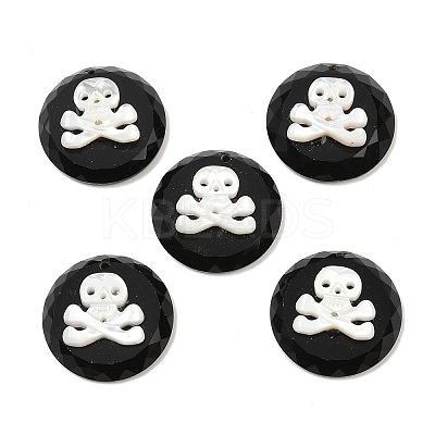 Natural Black Onyx(Dyed & Heated) with Natural White Shell Pendants SSHEL-B006-09-1