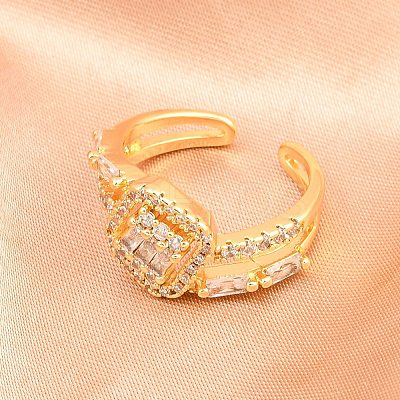 Brass Micro Pave Cubic Zirconia Cuff Rings for Women RJEW-Z113-51G-1